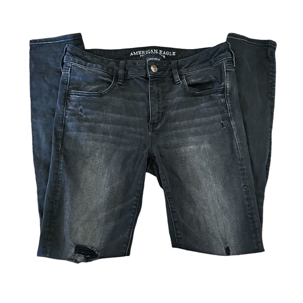 American Eagle Black High Waist Holed Knees Stretch Fitted Skinny Jegging Jeans